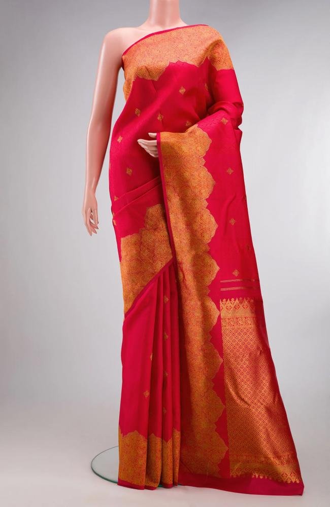 Pure Silk Dark Pink Dual Tone Kanchipuram Saree