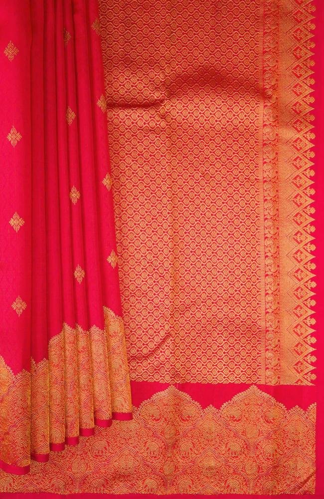 Pure Silk Dark Pink Dual Tone Kanchipuram Saree