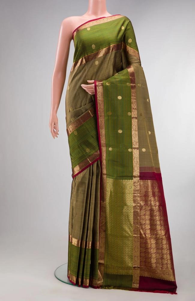 Pure Silk Mehandi Green Kanjivaram Saree