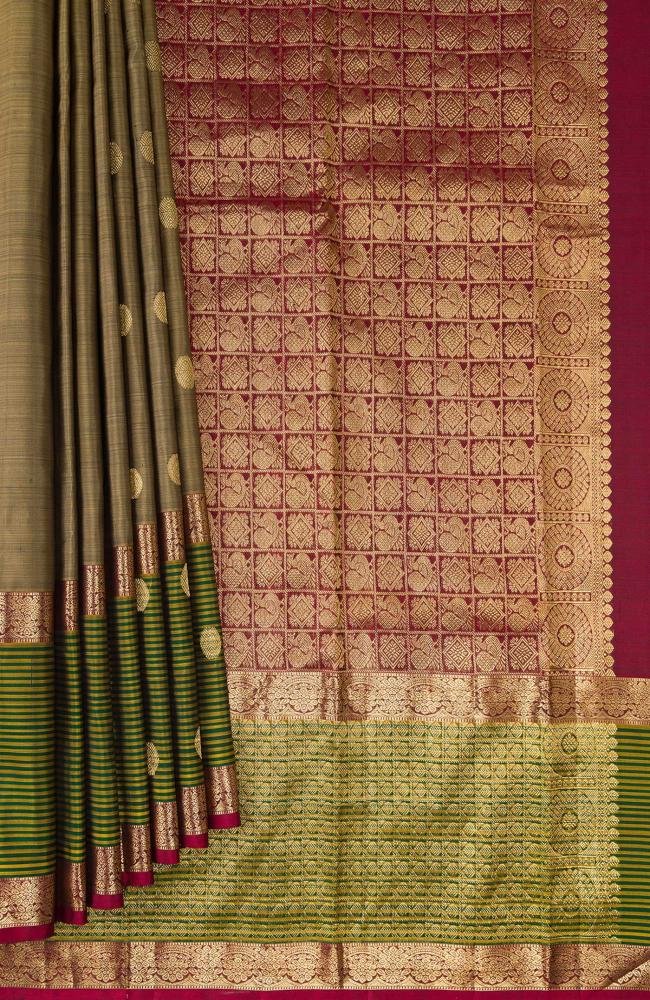 Pure Silk Mehandi Green Kanjivaram Saree