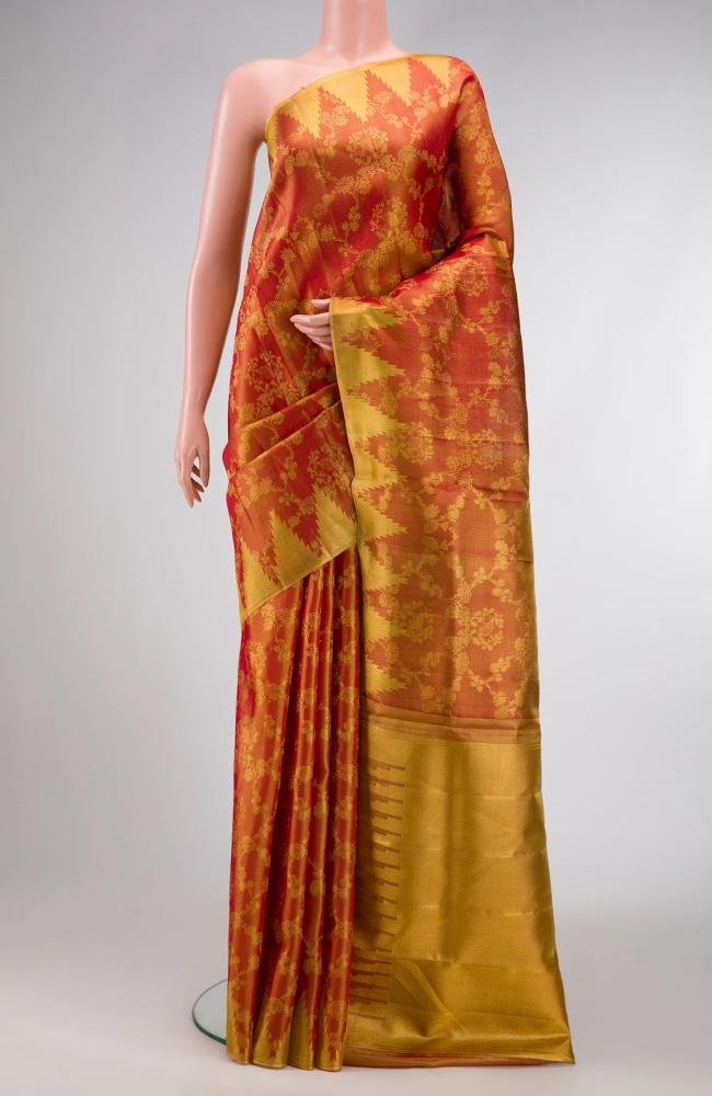 Red Dual Tone Kanchipuram Tissue Silk Saree