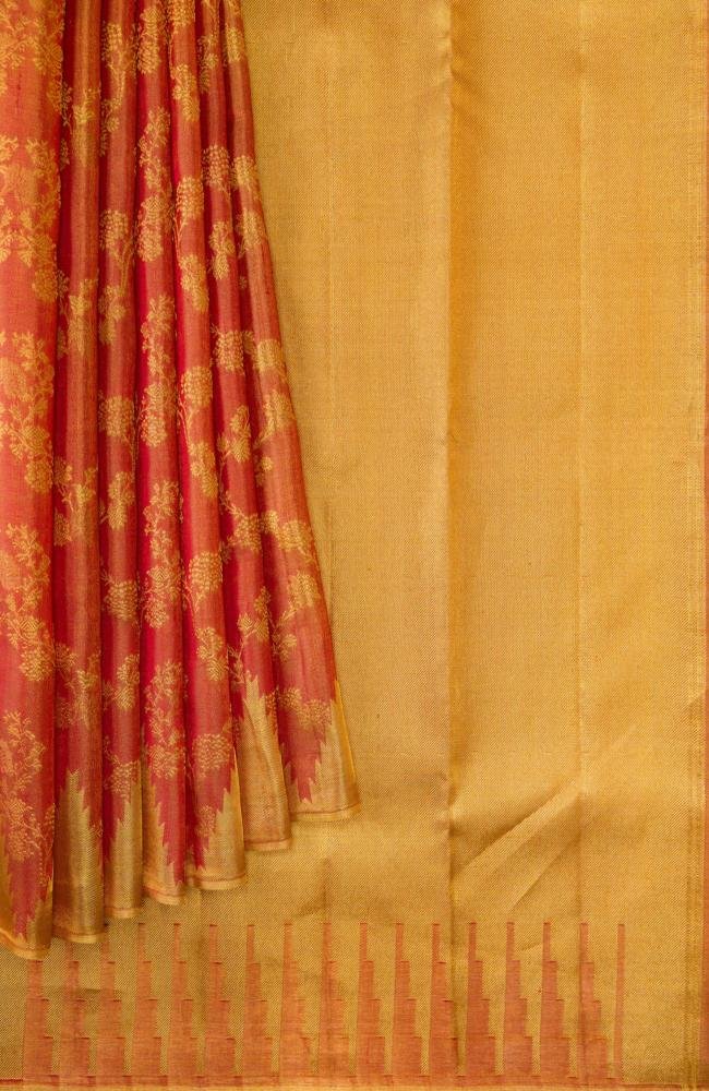 Red Dual Tone Kanchipuram Tissue Silk Saree